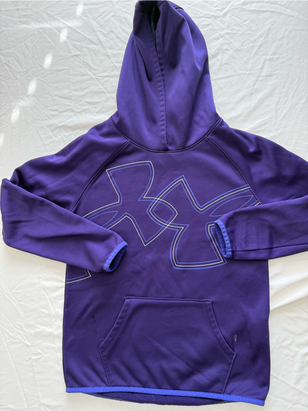 Under Armour Youth M Purple Hooded Pullover with Large Outline Logo Activewear